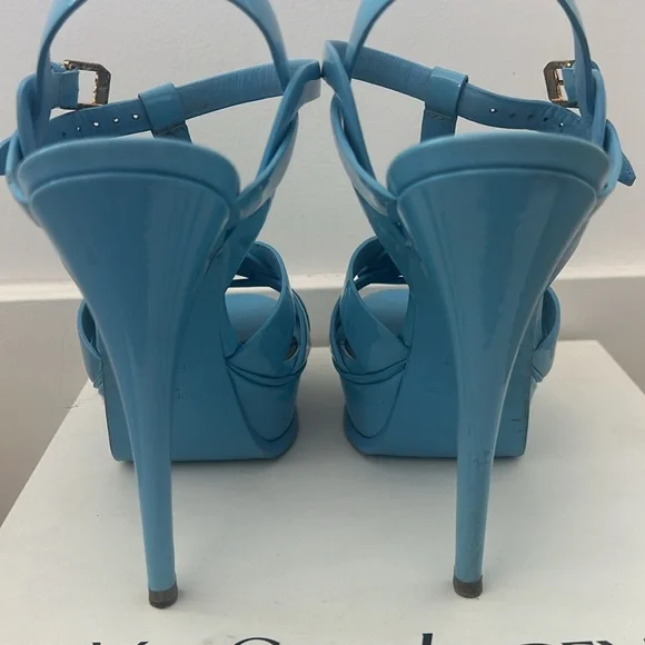 SAINT LAURENT YSL Tribute T-Strap Platform Patent Leather Sandals - Picture 3 of 7